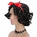 yuehong Short Curly Black Princess Wig Cosplay Synthetic Anime Cosplay Party Hair Wigs With Red Bow