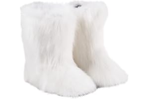 Gegefur Girls Boys Kids Faux Fur Boots Furry Fuzzy Fluffy Warm Winter Snow Boots Flat Shoes Outdoor