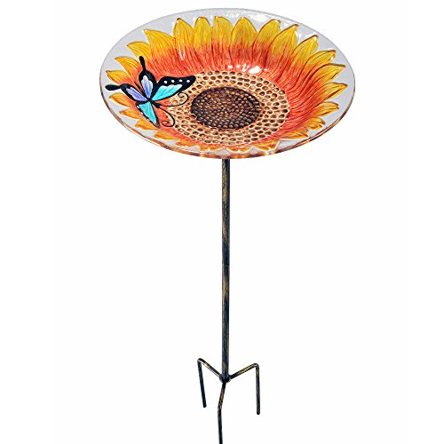 Peaktop 2202581 Outdoor 11" Sunflower Fusion Glass Bird Feeder