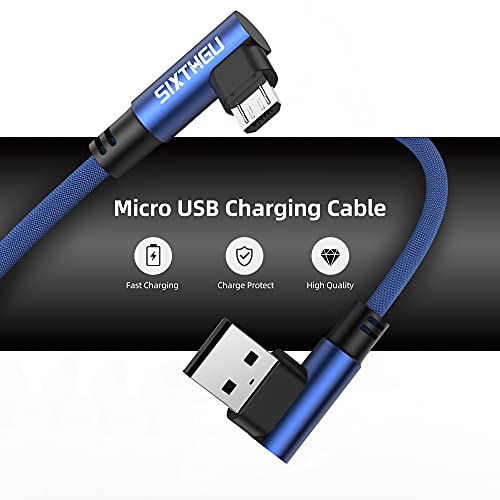 SIXTHGU Micro USB Cable Right Angle 90 Degree USB Fast Charger Compatible,3A Quick Charging Cabl to USB 2.0 Nylon Braided F with S7 Edge/S6/S5,HTC,Motorola,LG,Nokia,Android 【2 Pack】 (Blue, 4FT+4FT)
