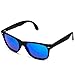 Modern Black Square Foldable Sunglasses with Case (Black Frame / Mirror Blue Lens)