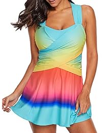 Bañador para dama con estampado en bloque de color Tankini con bañador para niño