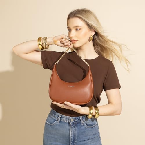 David Jones - Women's Shoulder Bag – Chain Shoulder Bag Imitation Leather Hard PU Leather – Small Crescent Hand Bag – Handbag Clutch Hobo Clutch Evening Crossbody Bag Trend – White