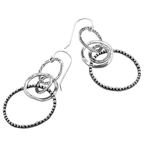 PZ Paz Creations .925 Sterling Silver Textured Circle Link Dangle Earrings (Sterling Silver)