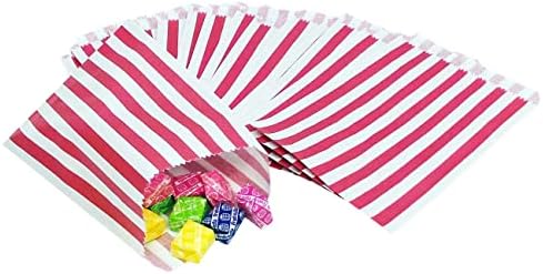 Be Smart 100 - Striped Candy Paper Bags For Sweet Flavor Buffet Wedding Cake Gift Shop (5'' X 7'') (Dark Blue, Qty: 100 Bags