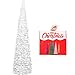 N&T NIETING Pop Up Christmas Tree with Lights & 30 Balls, 5Ft Collapsible White Tinsel Skinny Tree Decorations for Holiday Xmas Home Office Decor