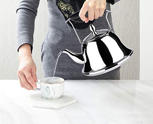 Whistling Tea Kettle with Infuser Stainless Steel Teapot Sliver Teakettle for Stovetop Induction Stove Top Fast Boiling Heat Water Cute Tea Pot 2-Liter 2.1-Quart