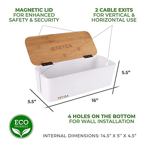 TEYGA Bamboo Cable Management Box Stylish Cord Organizer Box, Cord