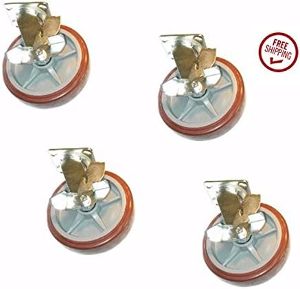 Set of 4)Clearance Swivel Plate Casters with 8" Polyurethane Wheel with Side Lock Brake 3200# Total Capacity &amp; 4" x 4-1/2" Top Plate (Overall Wheel Size 8" Diameter x 2" Wide - 9-1/2" Load Height)