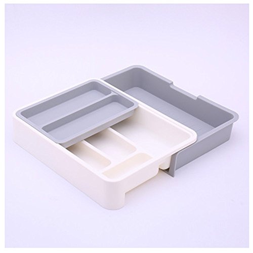 UPC 603149900318, Stock Show Expandable/Stackable/Movable/Adjustable Plastic Cutlery Tray Kitchen Utensil Drawer Organizer Tableware Holder Silverware Store(Grey)