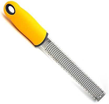 Crysto Lemon Zester - Cheese Grater - Professional Kitchen Tool - Stainless Steel Blade for Citrus, Parmesan Cheese, Garlic, Nutmeg, Ginger - with Non-slip Yellow Handle