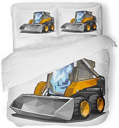 LnimioAOX 3 Piece Duvet Cover Set Brushed Microfiber Fabric Breathable Bobcat Small Skid Loader in Polygonal Style Solid Fill Only No Gradients Road Bedding Set with 2 Pillow Covers Full/Queen Size