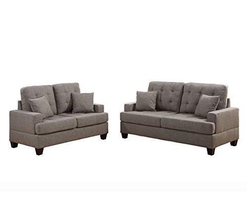 Poundex F6501 Bobkona Oleta Sofa and Loveseat, Coffee
