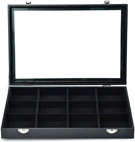 Retro Design Jewelry Display Case Clear Top Black New (Black, 12 Grid Box)