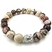 KONOV Natural Energy Stone Beads Gemstone Mens Womens Bracelet, 10mm Buddha Mala, Brown Silver