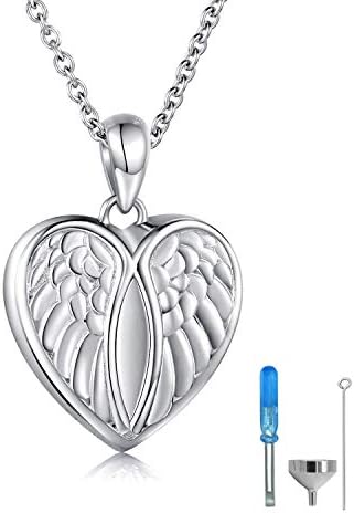 925 Sterling Silver Heart Angel Wings Cremation Jewelry Pendant Keepsake Urn Necklace for Ashes - Forever in My Heart (Heart Angel Wings)