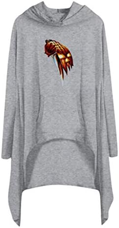 KUDICO Halloween Womens Blouse Dress Hooded O-Neck Halloween Print Casual Long Sleeve Irregular Hoodie Sweatshirt Dresses