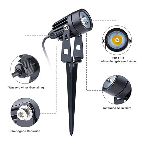 GEEDIAR LED Gartenbeleuchtung, 4 Stücke, Warmweiß 3200K Gartenleuchte mit Erdspieß, IP65 Wasserdicht LED Gartenstrahler mit Stecker, Gartenlampe für Außen Garten Rasen Dekorative – Bild 3