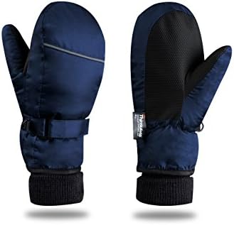 Kid's Ski Gloves Snowboard Snowmobile Waterproof Windproof 3M Thinsulate Winter Warm Snow Cold Gloves (L, Navy)