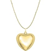 Savlano 925 Sterling Silver Puffy Hallow Heart Pendant Necklace -18K Gold Plated Love Charm Chain for Women Comes with Gift Box- Made in Italy