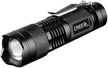 VBS Mini LED Flashlight Very Bright Cool White Light for Safety Adjustable Zoom with Clip Camping Hiking Walking at Night Car Emergency Mount as Bicycle Headlamp Strobe Flashing to Signal for Help
