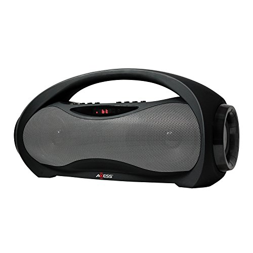 AXESS SPBT1052 Bluetooth Wireless Media Speaker with Built-In Rechargeable Battery FM Radio Hands Free Calling and Aux-In Silver