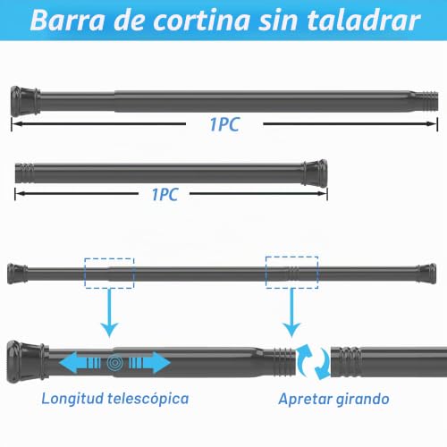 Aiitomg 1 x Shower Rod, Mounting without Drilling, Telescopic Rod for Cabinets, Bathroom, Wardrobe, 135 – 200 cm, Pack of 1, Black, Diameter 25 mm