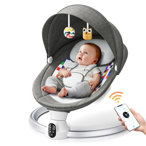 Helangel Electric Rocking Chair Electric Baby Hammock with Remote Control and Wireless Connection Baby Rocking Chair with 5 Point Safety Harness for Children up to 9 kg 5 Speed Balance