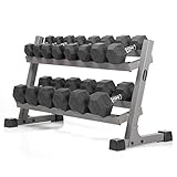 XMARK Heavy Duty Dumbbell Rack, 2 3 Tier Dumbell Rack, Rack Only Rack Plus Dumbells, 350 lbs. to 550 lbs Hex Dumbells Sets