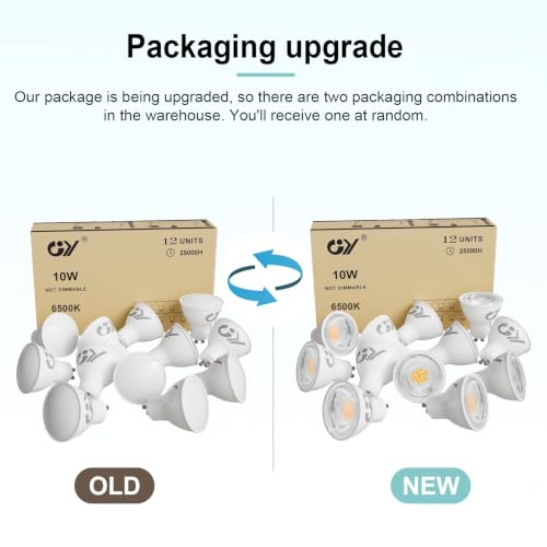 GY GU10 LED Bulbs, 10W 1100 Lumens, Non-Dimmable, 100W Incandescent Equivalent, 6500 Kelvin Cool White, 120° Beam Angle, Energy Saving, Pack of 12