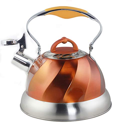 Riwendell Stainless Steel Whistling Tea Kettle Stove Top Kettle Teapot (Orange01) - Thumbnail 4
