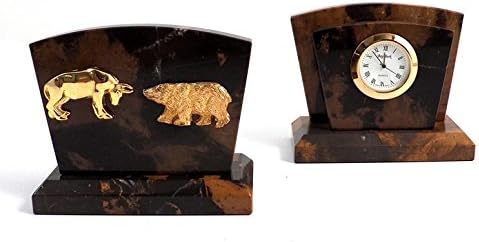 DESK ACCESSORIES -WALL STREET BULL & BEAR MARBLE DESK CLOCK & LETTER RACK