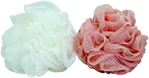 Co Z Lax Bath Shower Sponge Pouf 2-Pack Exfoliating Soft Sponge Bath Ball Mesh Luxury Shower Pouf (Pink)