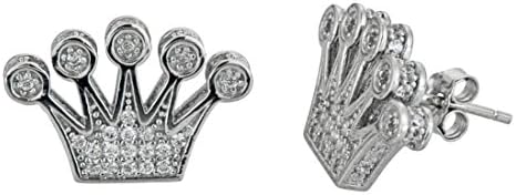 Crown Hip Hop Stud Earrings Diamond Simulated CZ 14k Plated Silver