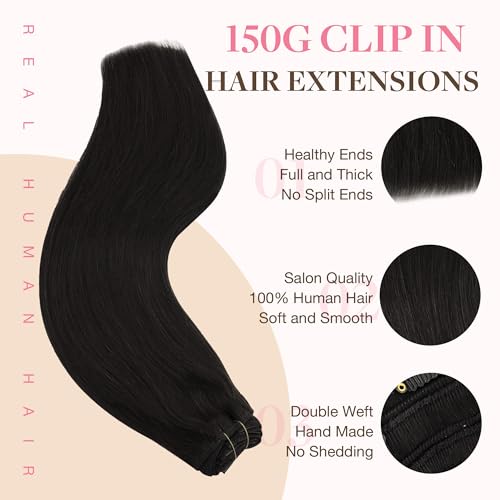 GOO GOO Natural Hair Clip in Extensions, 9pcs 150g 40cm Natural Black Hair Extensions Natural Hair