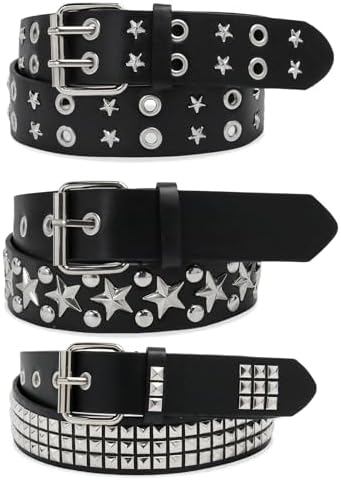 YOGEYOGE Black Studded Belt, 3 Pcs Y2K Belt Star Goth Punk  display picture 1