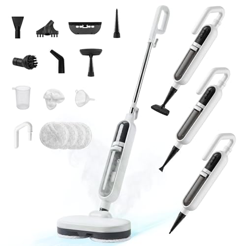 Livatro Steam Mop for Hard Floors with Motorized Rotating Head | 1300 W, steam ready in 30 s, 500 ml removable tank, 15 accessories and 5 m cable