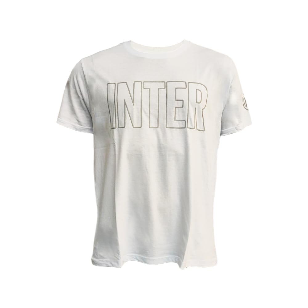 Inter Outline Only White Logo T-Shirt Mens, Grey, M