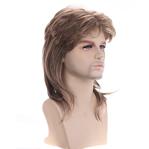 BERON 16 Inches Mullet Wigs For Men 80s Costumes Party Accessory Ash Blonde Wig Cosplay Wig