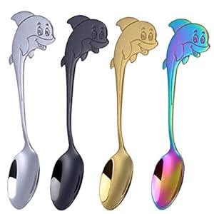 4 Pcs Koffielepel Roestvrijstalen Hangende Koffielepel Mini Dolphin Design-Menglepel Dessertlepel Middag Theelepel voor…
