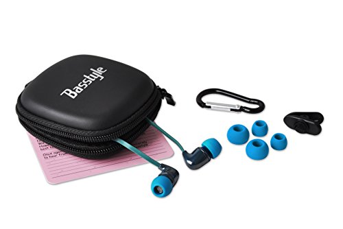 Basstyle Premium EVA Carrying Earbuds Case with Zipper and Buckle Caraniner, Portable Mesh Pouch Leather Container Bag with Cable Shirt Clip for Cellphone In-Ear Headphones Earphones Earpods Storage, Extra Free Limited Edition 100% Pure Ceramic Earbuds with Hands-free Mic and Excellent Soud Included (Green)