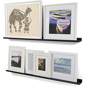 Wallniture Modern Floating Wall Ledge Shelf for Pictures and Frames Black 46 Inch Set of 2