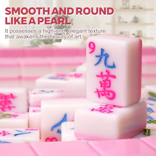 MJDYTYT 1.2-inch Premium Pink American Mahjong Tile Set. Made of Durable and Sturdy Melamine. Perfect for Multiplayer Games, on-the-go Gaming, and Playing with Family and Friends.（Pink）