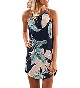 Asvivid Halter Palm Leaf Floral Casual Dresses for Women Summer Beach Dress Sleeveless Short Sund...