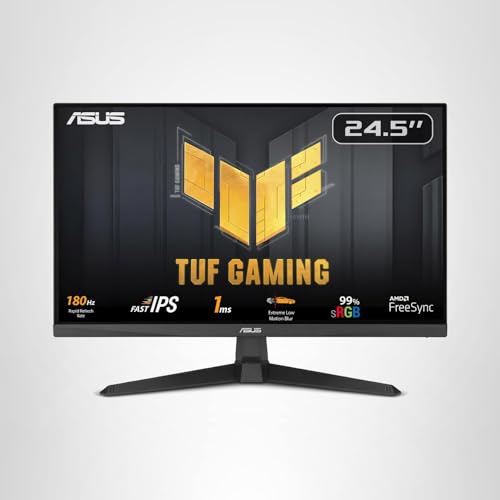 Monitor de juegos ASUS TUF Gaming 25” (24,5 visibles) 1080P (VG259Q3A) – FHD, 180 Hz, 1 ms, IPS rápido, desenfoque de movimiento extremadamente bajo, FreeSync, Overdrive variable, parlantes, 99 % sRGB, Shadow Boost Garantía de 3 años