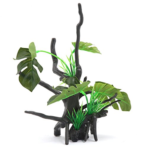 uxcell Plastic Aquarium Water Landscape Emulational Plant Decoration Driftwood Green