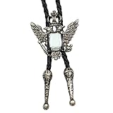 Vintage Silver Russian Imperial 2 Head Eagle Faux Gemstone Leather Western Bolo Bola Tie