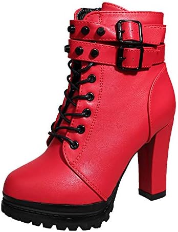 Lazzboy Women Boot Booties Ankle/Mid-Calf High Heel Pumps/Flat Leather Rivets Buckle Lace-Up/Zip Shoes