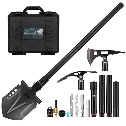 Survival Shovel Multitool with Axe,Portable Folding Military High Carbon Steel Camping Tactical