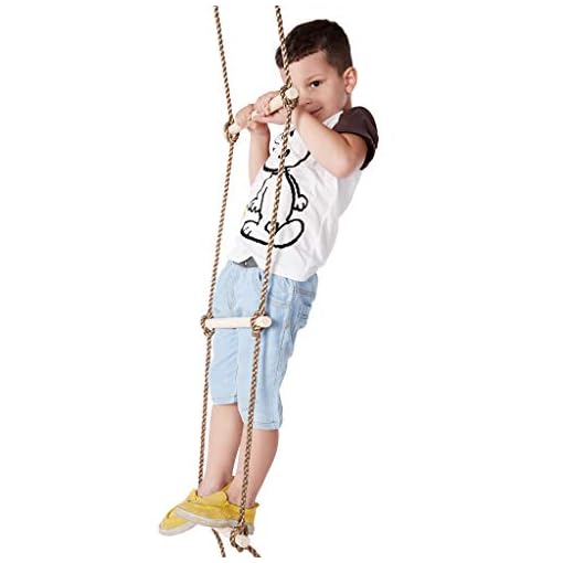 KAKIBLIN Kids Climbing Rope Ladder, Trapeze Bar with Rings and Hanging Swings Seat Bundle, Gymnastics Swing for Outdoor… - Image 4